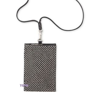 NWT STEVE MADDEN ID LANARD REMOVABLE NECK STRAP COIN CASE BLACK SILVER STUD KEY